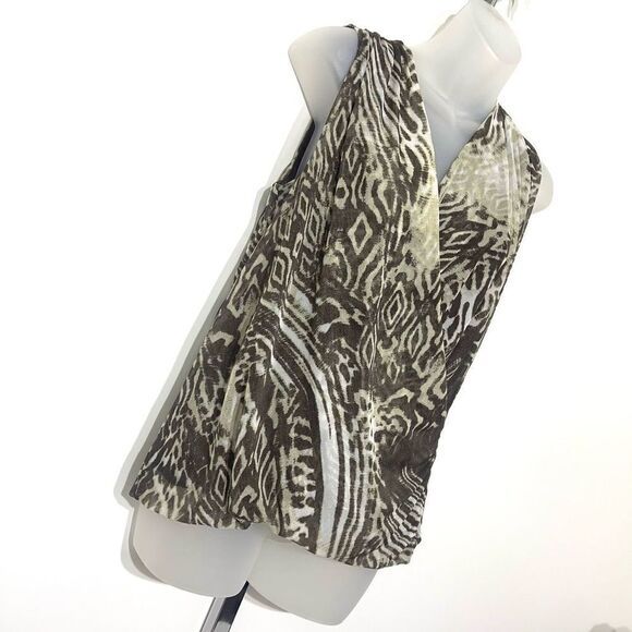 SOLO MODA safari animal print surplice ruched faux wrap sleeveless top medium - Picture 6 of 12